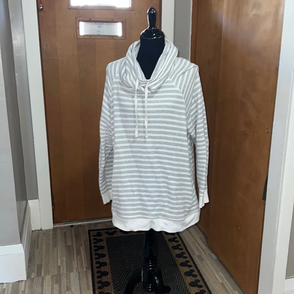 Old Navy Tops - Old navy white and gray striped cowlneck pullover sweatshirt